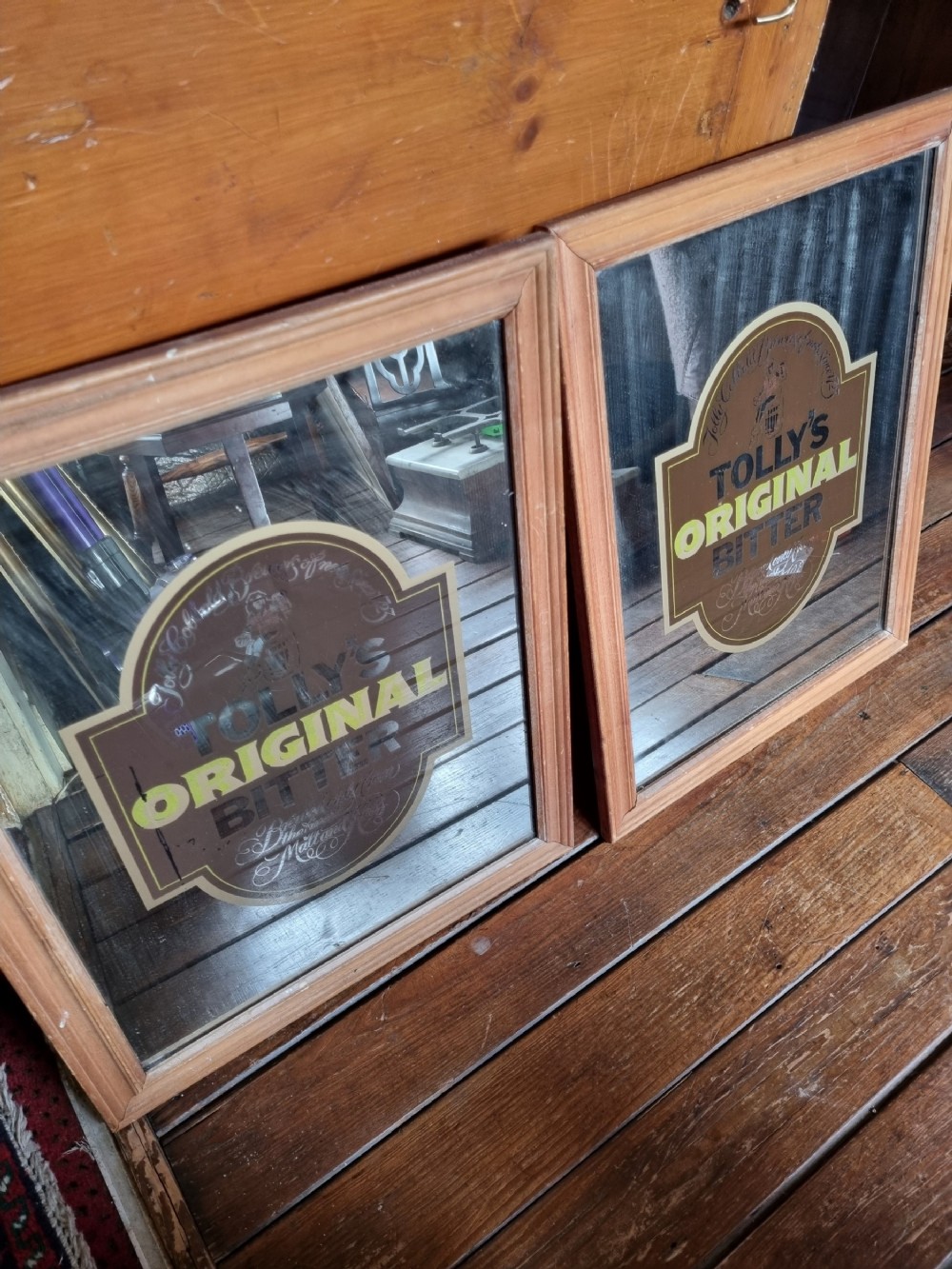 2 VINTAGE TOLLY COLLBOLD BITTER MIRRORS 