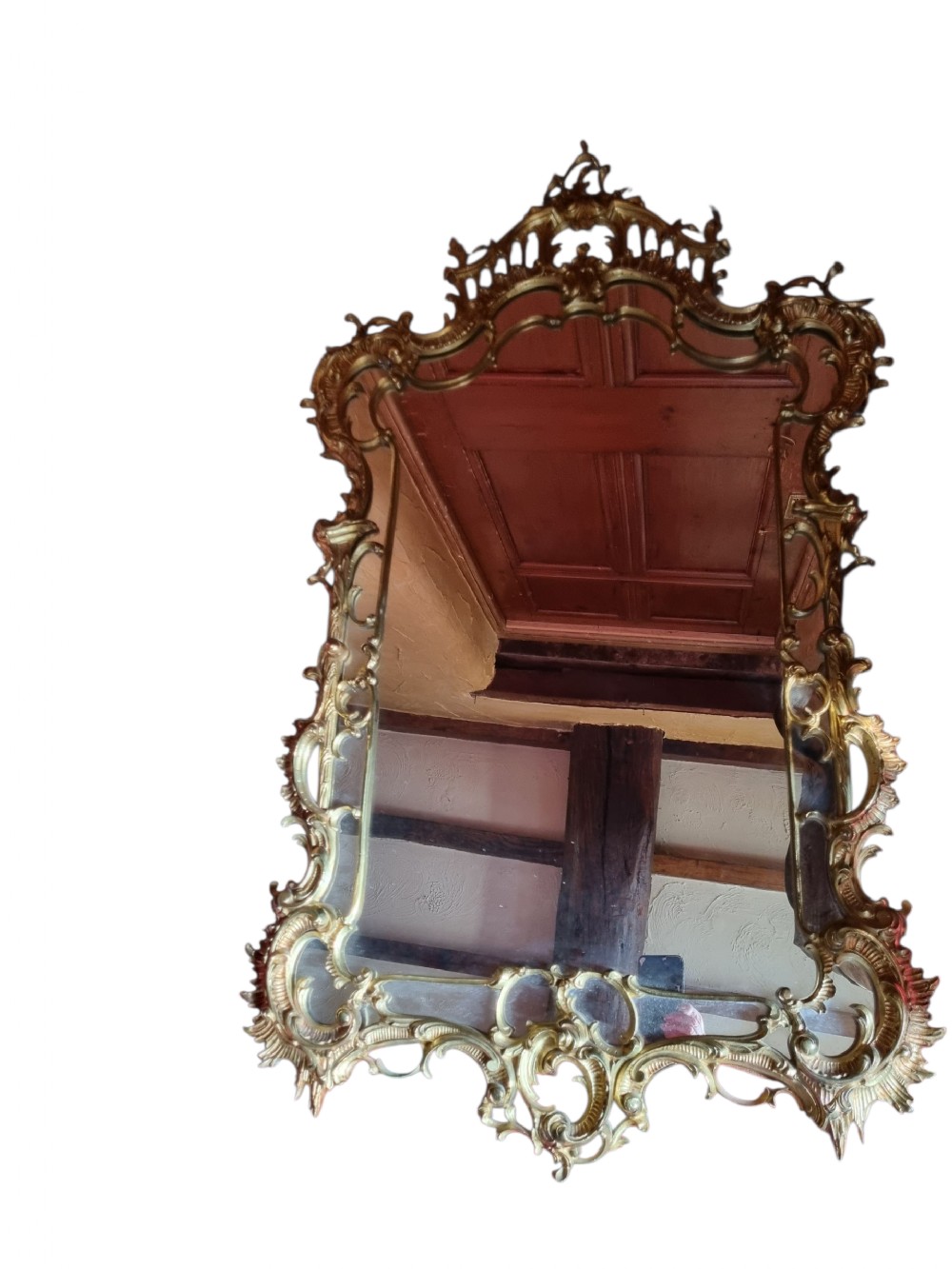 LARGE 19THC GILDED METAL ROCOCO DRAWING ROOM MIRROR 