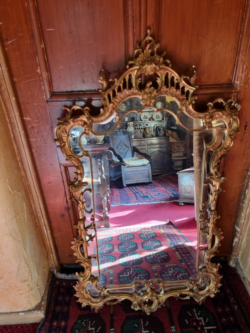 LARGE 19THC GILDED METAL ROCOCO DRAWING ROOM MIRROR  View VIII