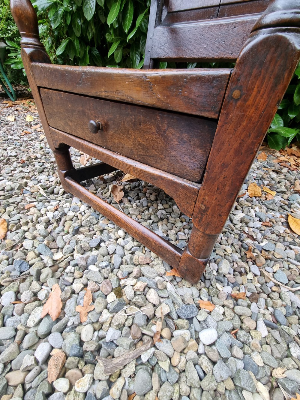 L17TH C  OAK LAMBING CHAIR WITH DRAWER  View V