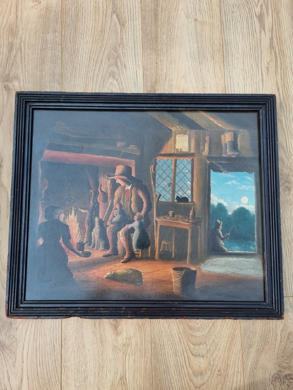 A WELSH  19THC OIL PAINTING OF A FARM COTTAGE INTERIOR