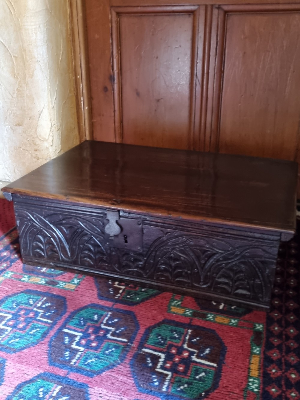 17TH C OAK BIBLE BOX WITH ORIGINAL CARVING  View VI