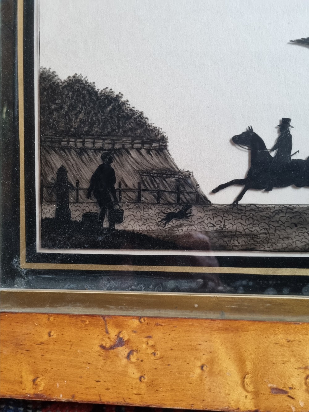 GOOD LARGE E 19THC SILHOUETTE 1827 OF THE LONDON TO DOVER STAGECOACH View II