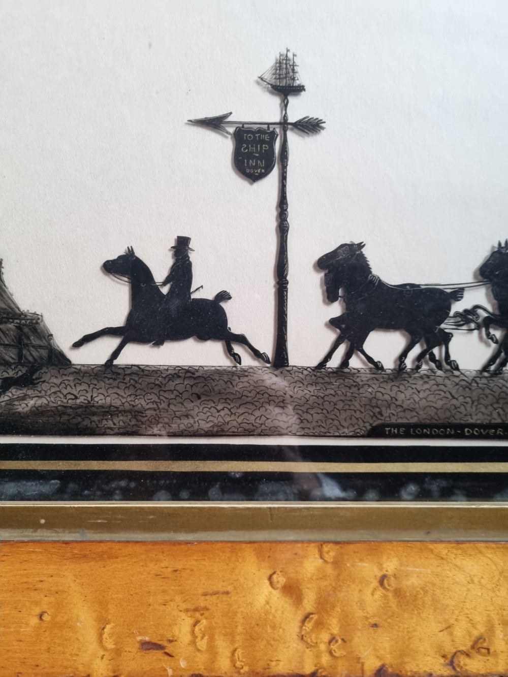 GOOD LARGE E 19THC SILHOUETTE 1827 OF THE LONDON TO DOVER STAGECOACH View III