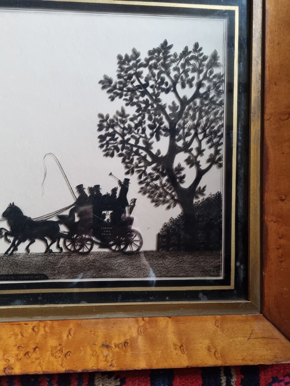 GOOD LARGE E 19THC SILHOUETTE 1827 OF THE LONDON TO DOVER STAGECOACH View VI