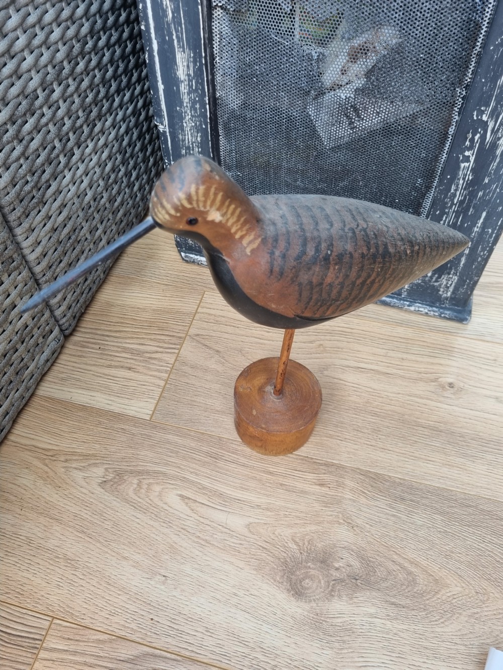 A WOODEN WADING BIRD ON A STAND View IV