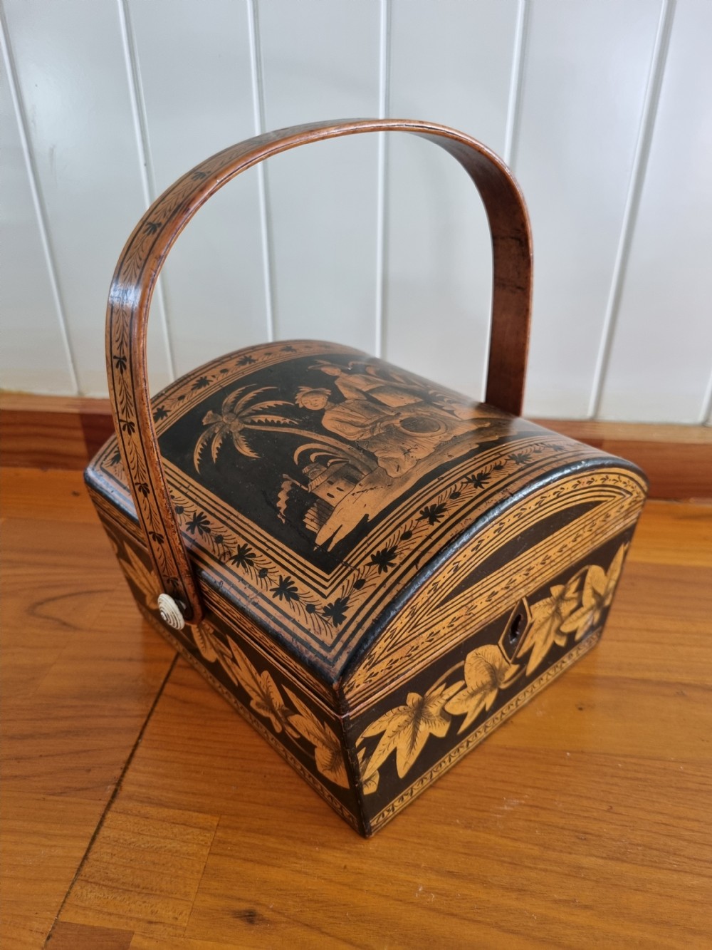 SUPERB L18THC INLAID AND PENWORK DOMED BOX View V