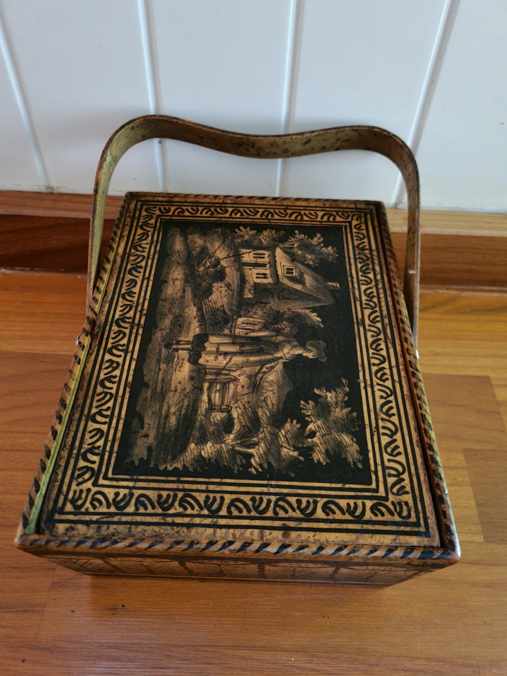 SCARCE L18THC PENWORK CASKET WITH HANDLE View V