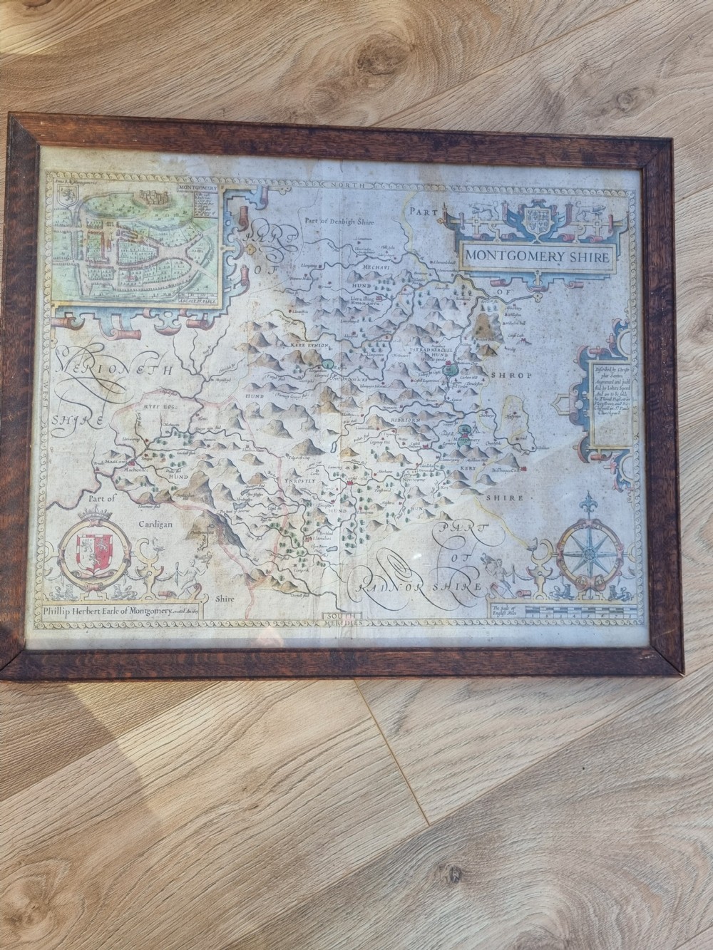 JOHN SPEED 17THC MAP OF MONTGOMERYSHIRE View II