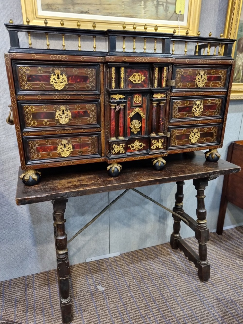  17THC  ORIGINAL SPANISH RED TORTOISESHELL CABINET ON STAND View II