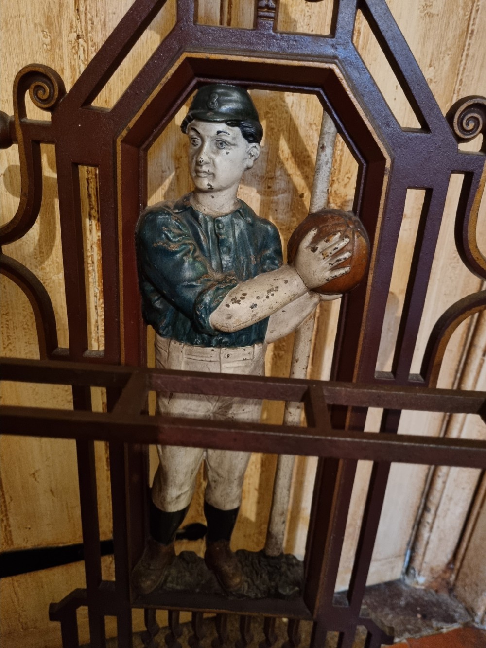 RARE ORIGINAL 1893 FOOTBALLER CAST IRON STICK STAND  View VII