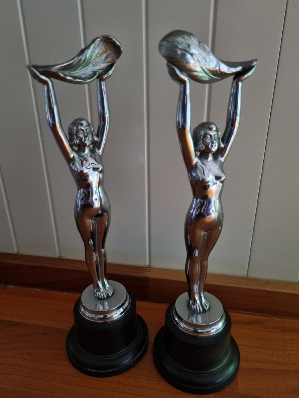 ART DECO CHROMED BRONZE PAIR.OF NAKED LADIES