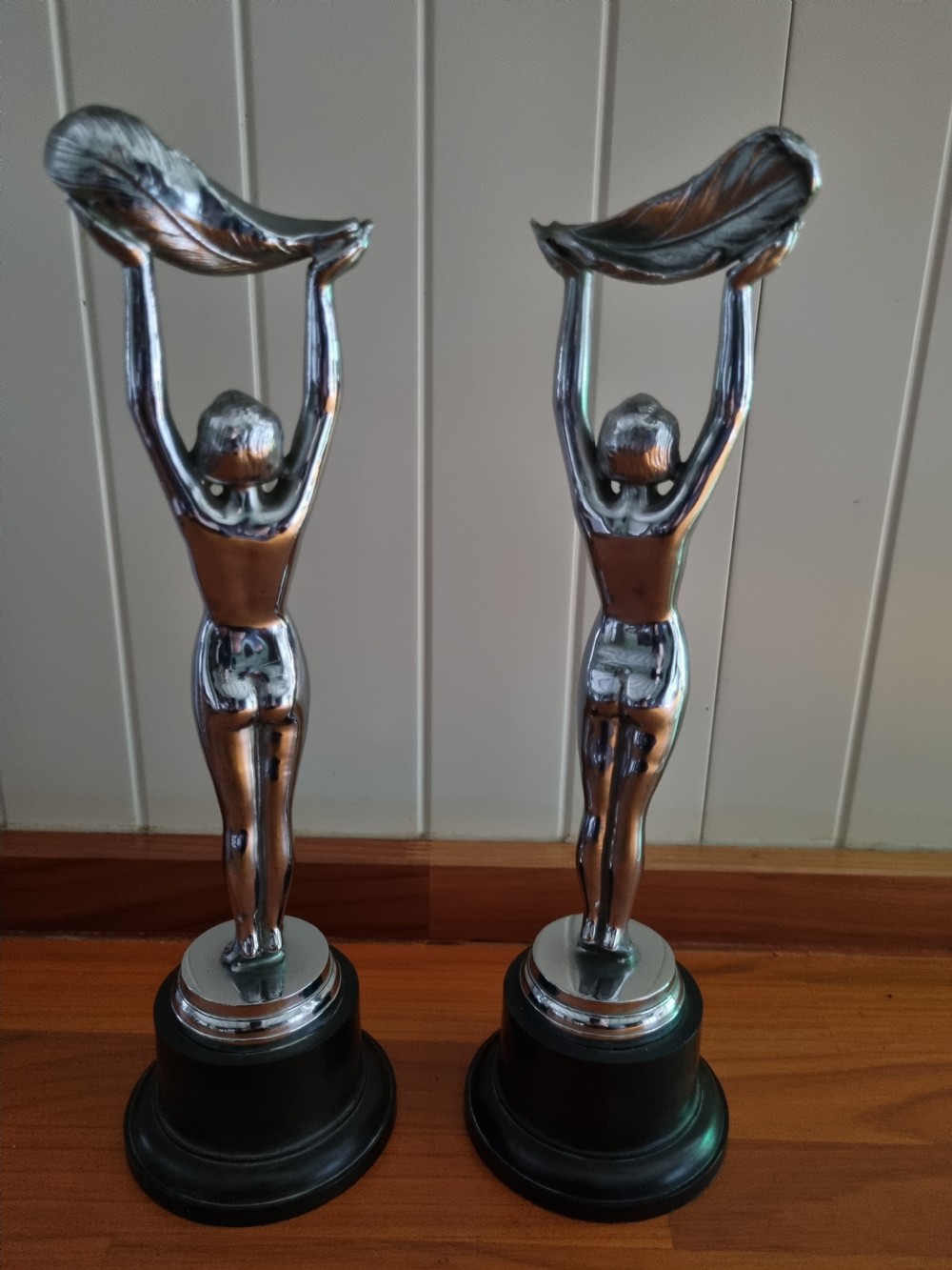 ART DECO CHROMED BRONZE PAIR.OF NAKED LADIES View II