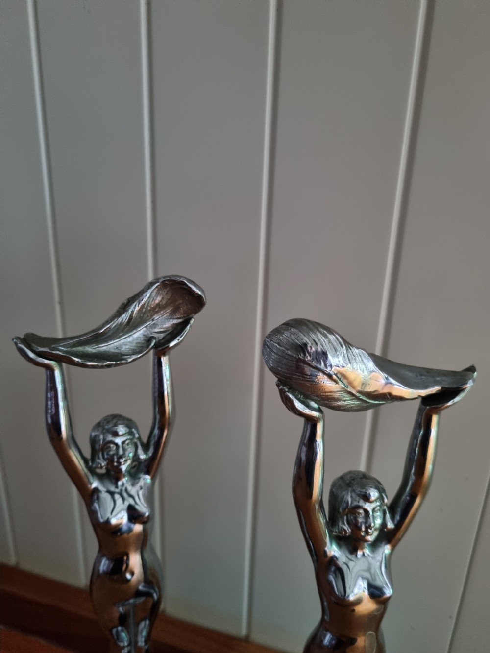 ART DECO CHROMED BRONZE PAIR.OF NAKED LADIES View III
