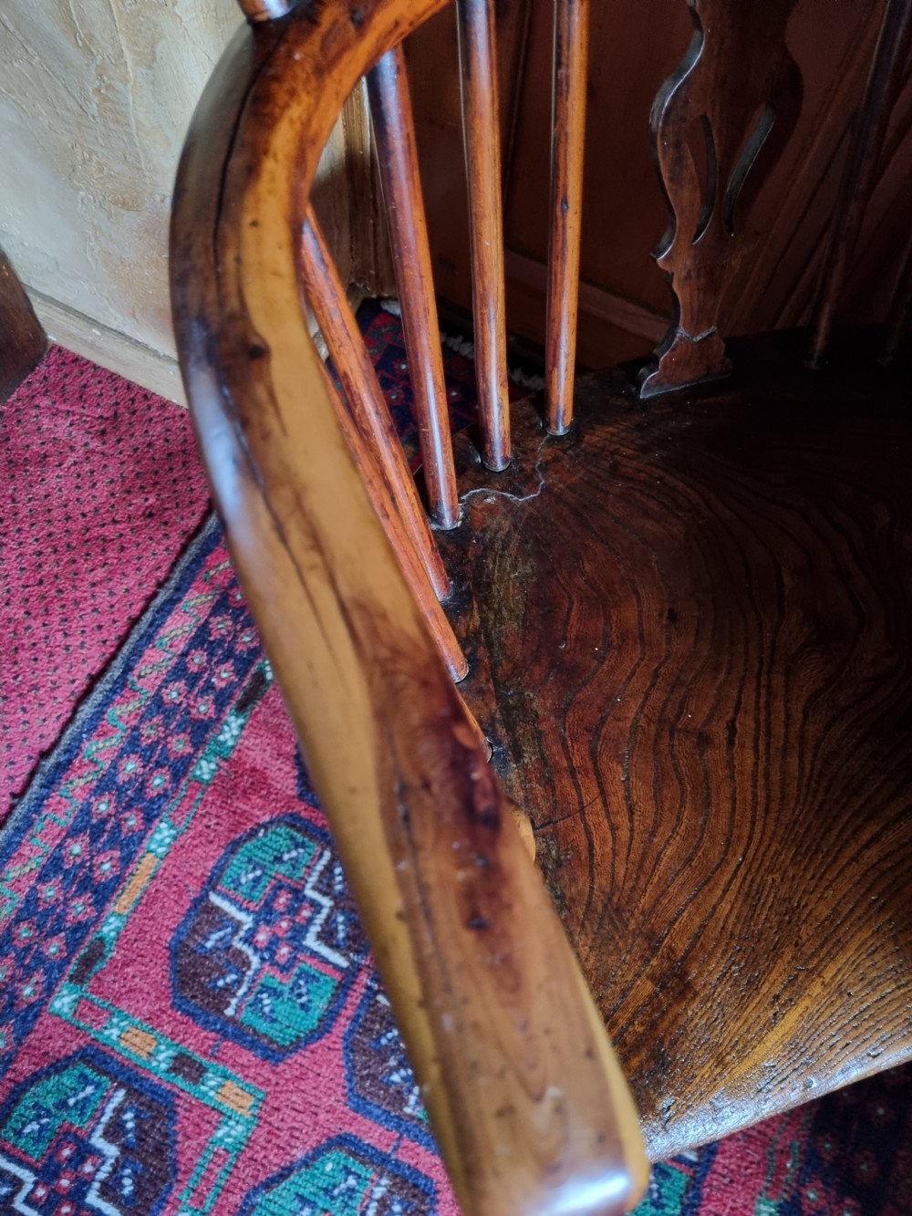 A GOOD 19THC YEW WOOD WINDSOR ARM CHAIR  View V