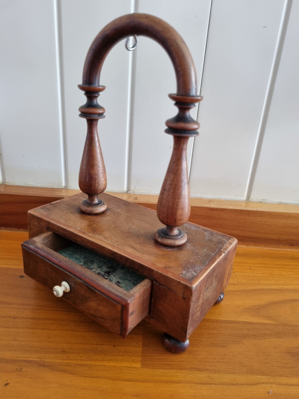 19THC TREEN WATCH HOLDER WITH DRAWER View II