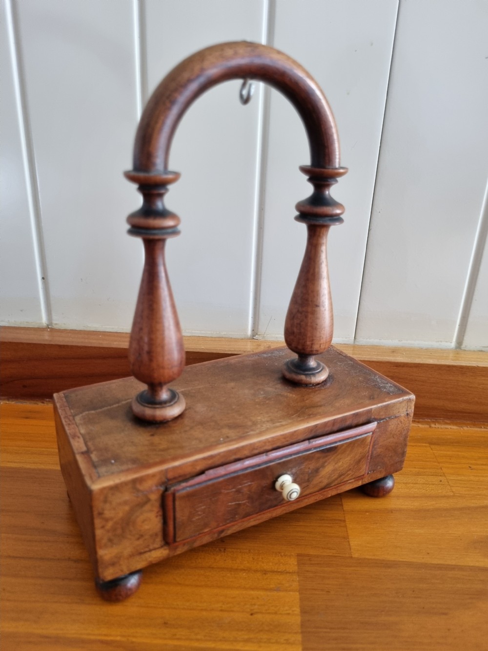 19THC TREEN WATCH HOLDER WITH DRAWER View VI