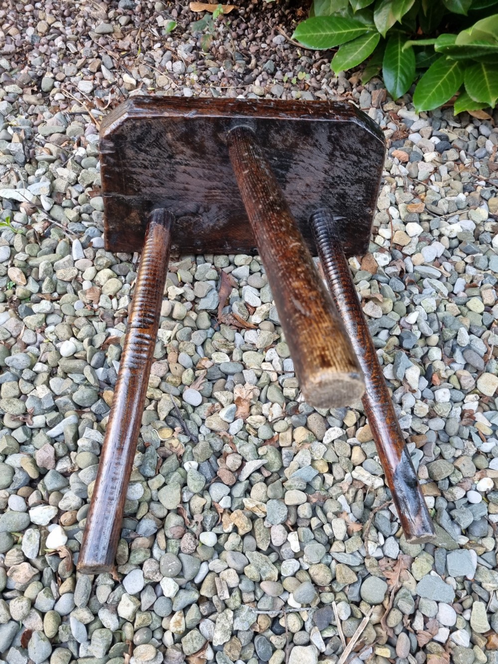 SCARCE 18THC WELSH OAK AND ASH MILKING STOOL  View III