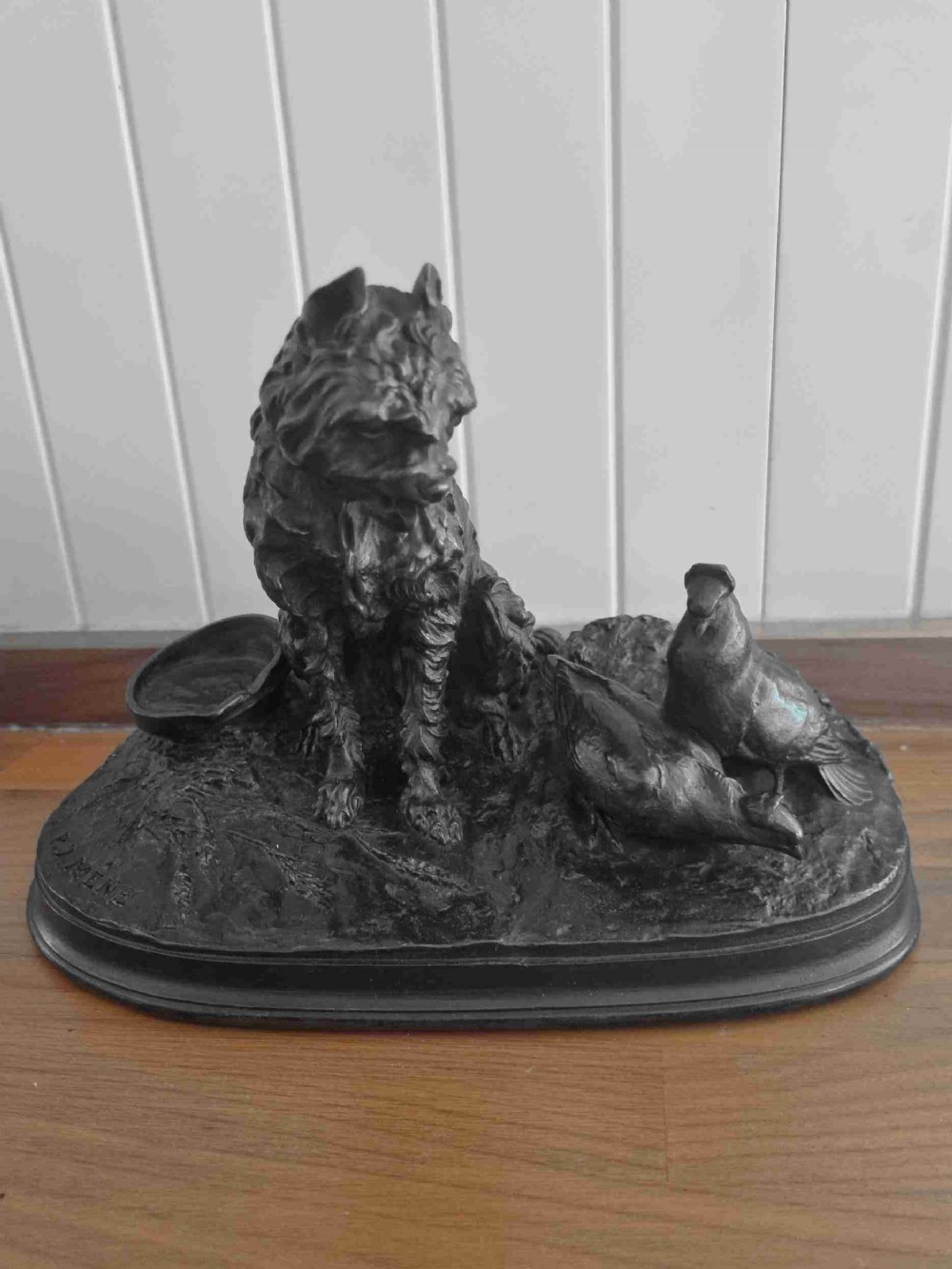 PIERRE JULES MENE 19THC BRONZE OF A DOG AND PIGEON FULLY SIGNED