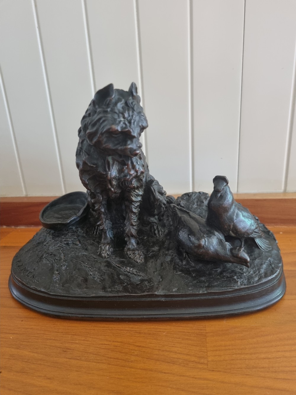 PIERRE JULES MENE 19THC BRONZE OF A DOG AND PIGEON FULLY SIGNED View VI