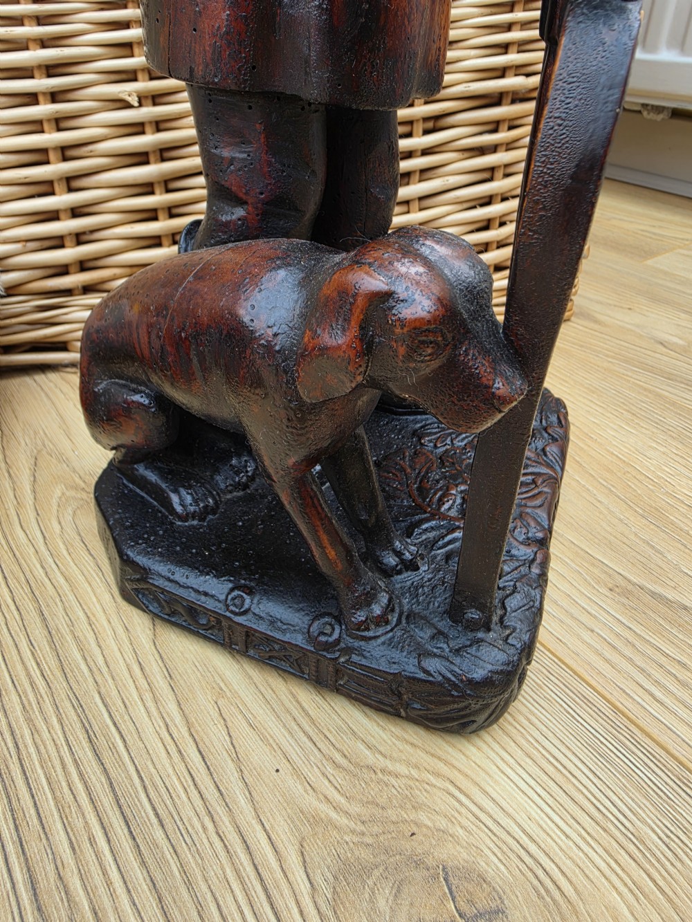LARGE BLACK FOREST CARVED FIGURE OF A HUNTER AND DOG View IV
