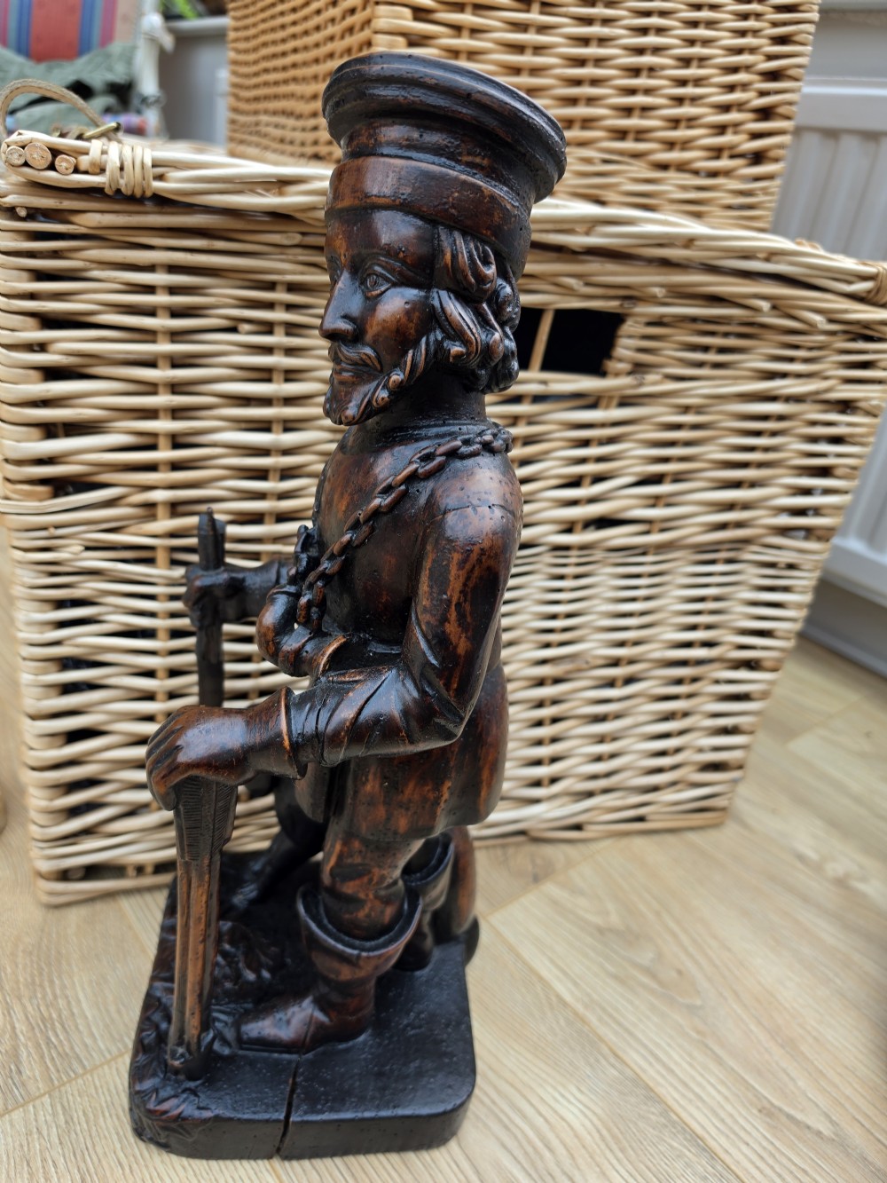 LARGE BLACK FOREST CARVED FIGURE OF A HUNTER AND DOG View VI
