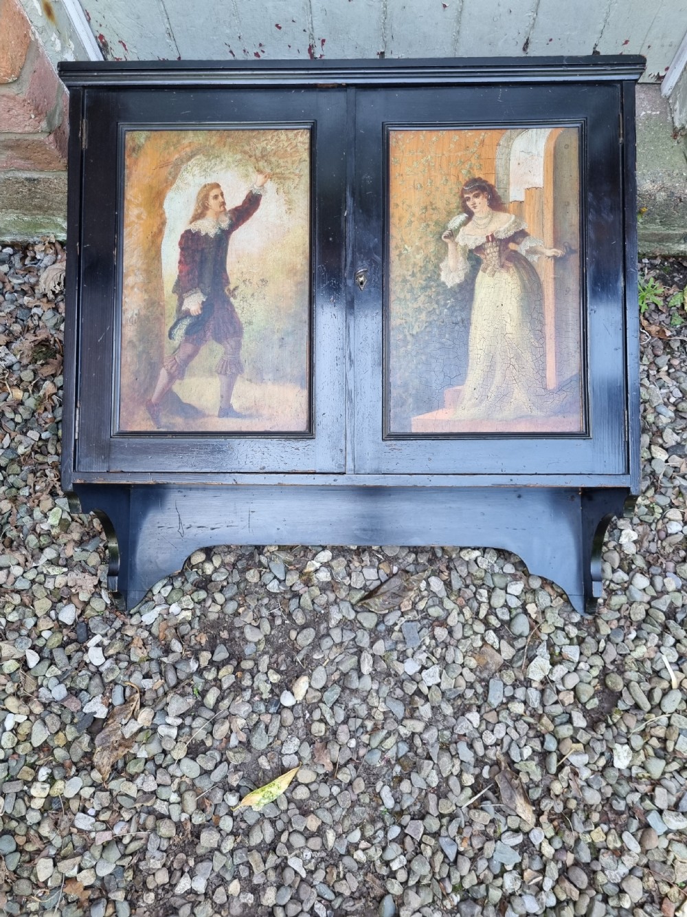 RARE ARTS AND CRAFTS EBONISED 2 DOOR WALL CUPBOARD PROBABLY LIBERTYS