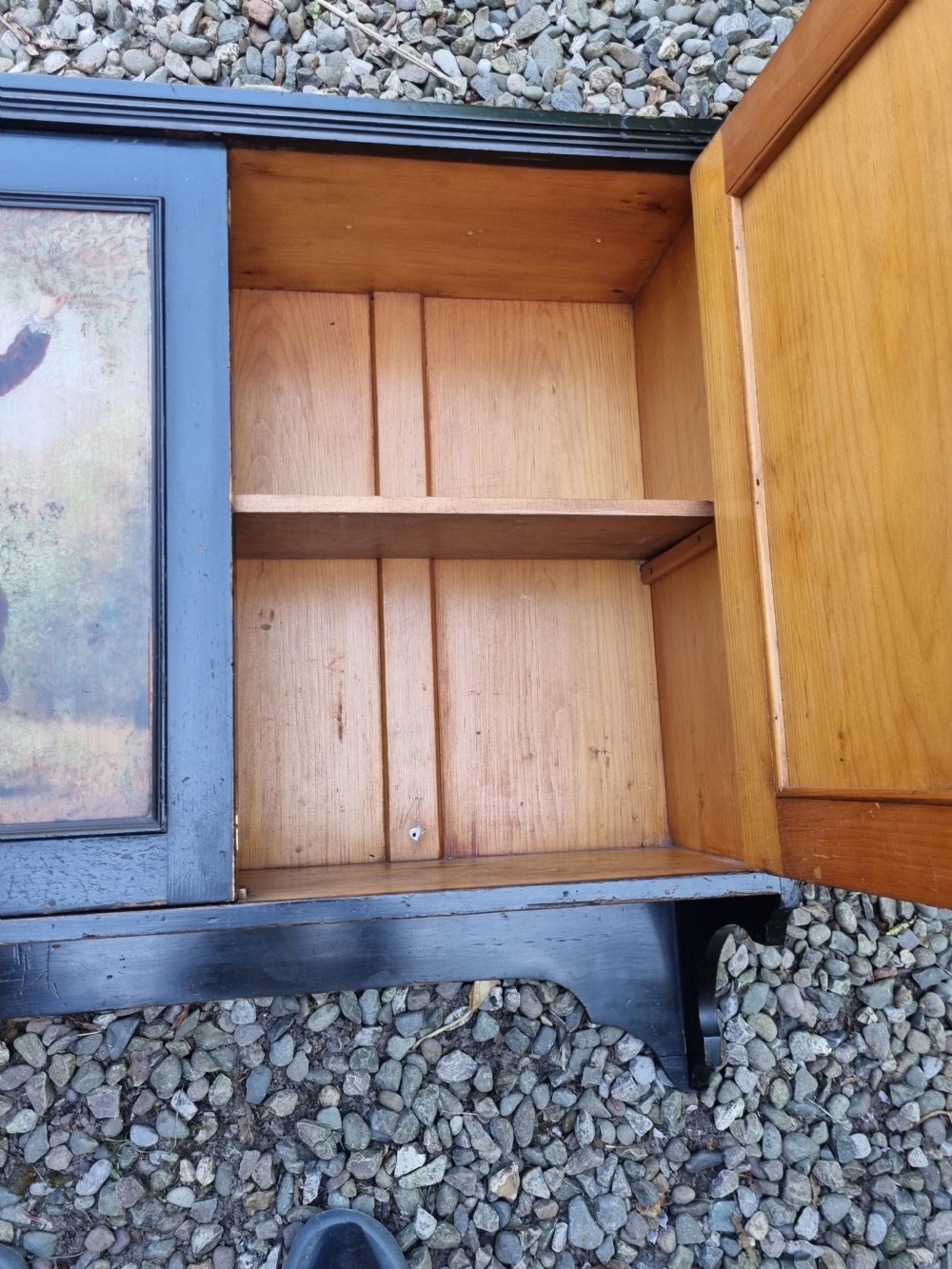 RARE ARTS AND CRAFTS EBONISED 2 DOOR WALL CUPBOARD PROBABLY LIBERTYS View V
