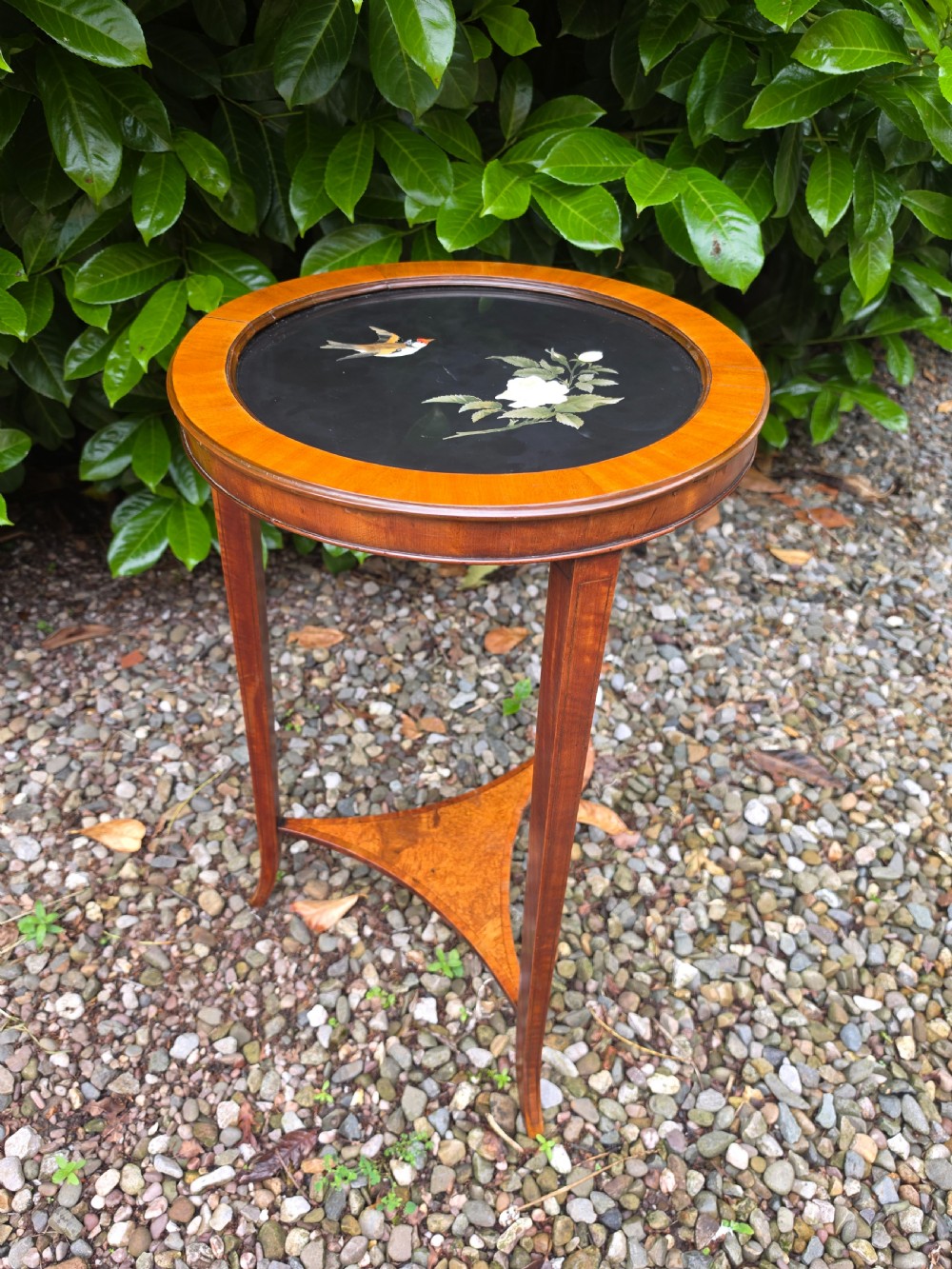 SMART 19THC  INLAID PIETRA DURA TOPPED SATINWOOD OCC TABLE