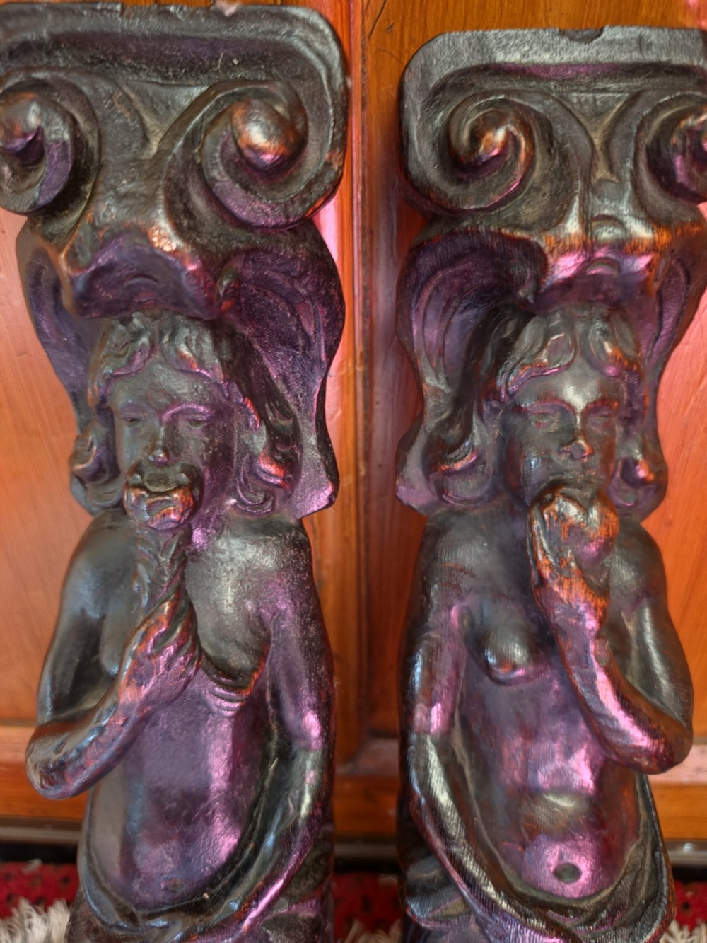 LARGE 55CMS H PAIR OF OAK CARYATIDS ADAM AND EVE  View III