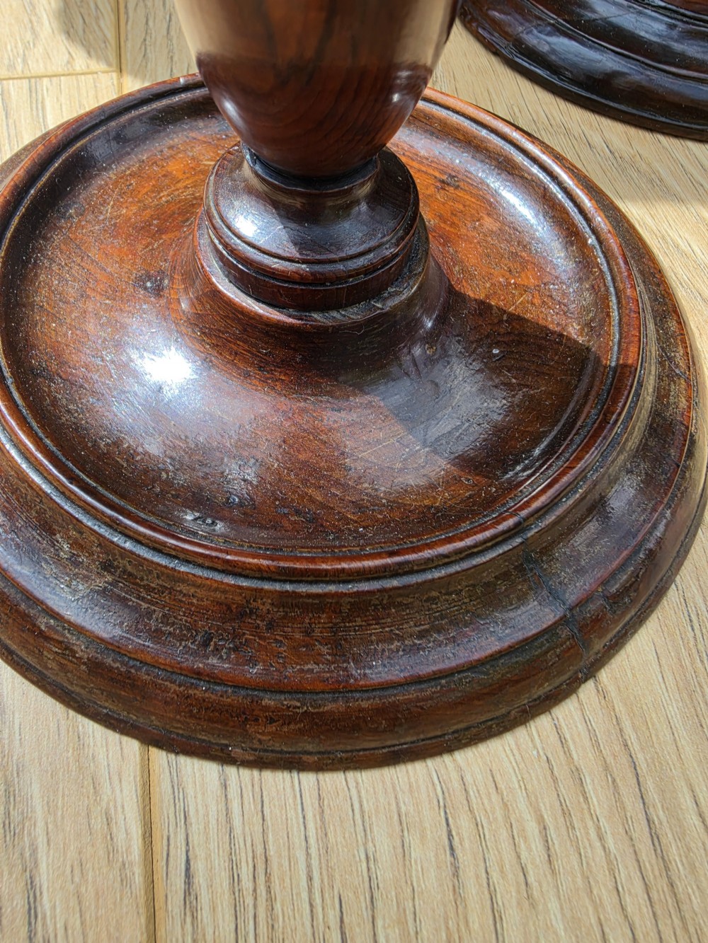 PAIR OF RARE GEORGIAN YEW WOOD ADJUSTABLE CANDLESTICKS View III