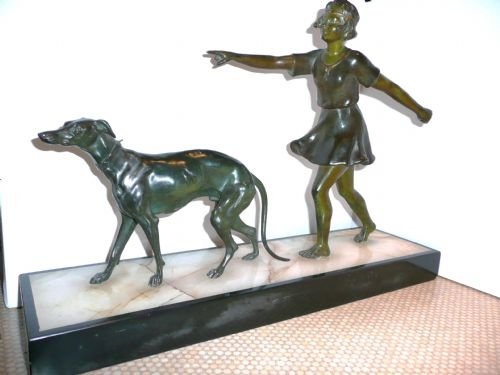 1930,S Spelter Figure of Girl and Dog