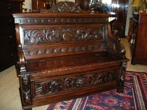 Antique Oak Hall Seat
