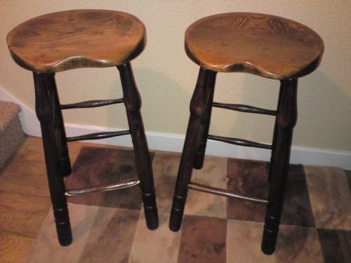 Pair of Elm Seated Tall Stools