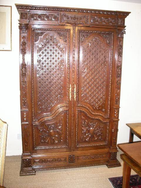 Carved Oak Linen Cupboard / Armoire / House Keepers Cupboard