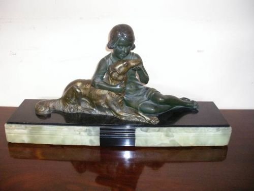 Art Deco Spelter Girl and Dog