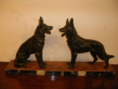 Spelter Figure of 2 German Shepherds