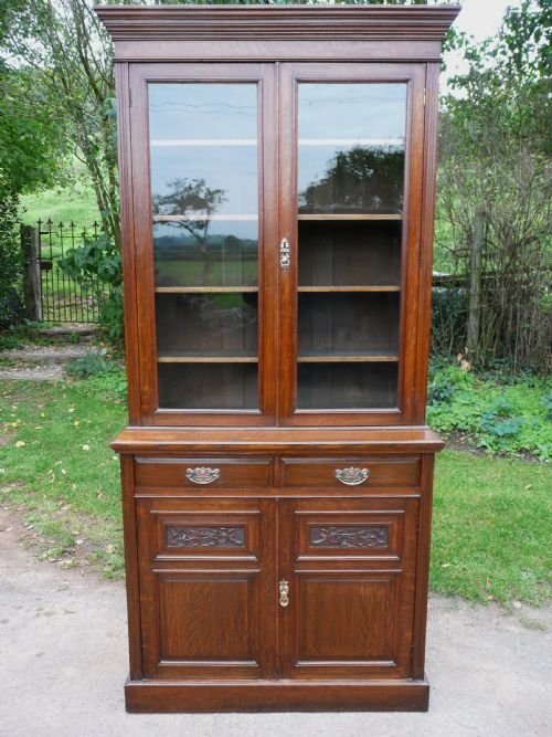 Oak Bookcase Edwardian 2 Part
