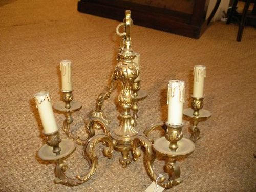 Gilt Brass 5 Branch Chandelier