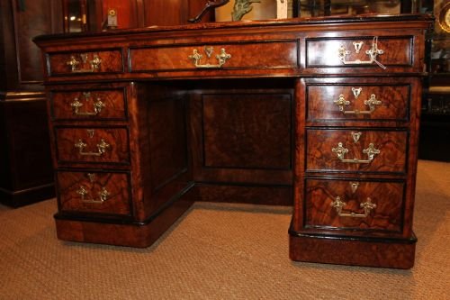 Burr Walnut Pedestal Desk