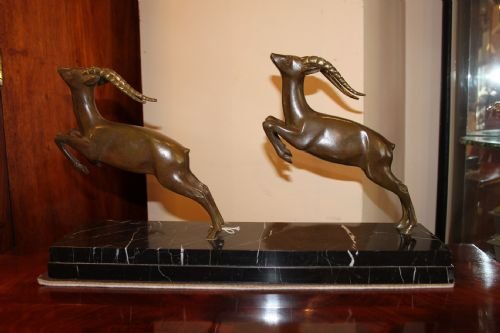 1930'S Bronze Model of 2 Leaping Antelopes