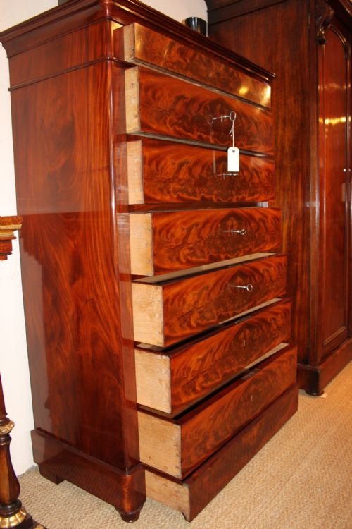 fig 1. FLAME MAHOGANY TALL CHEST OF DRAWERS 