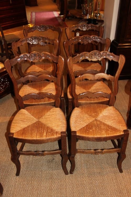 Set 6 French Rush Seated Chairs