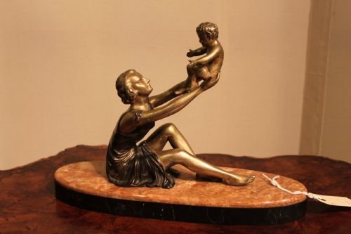 Art Deco Spleter Group of Mother and Child