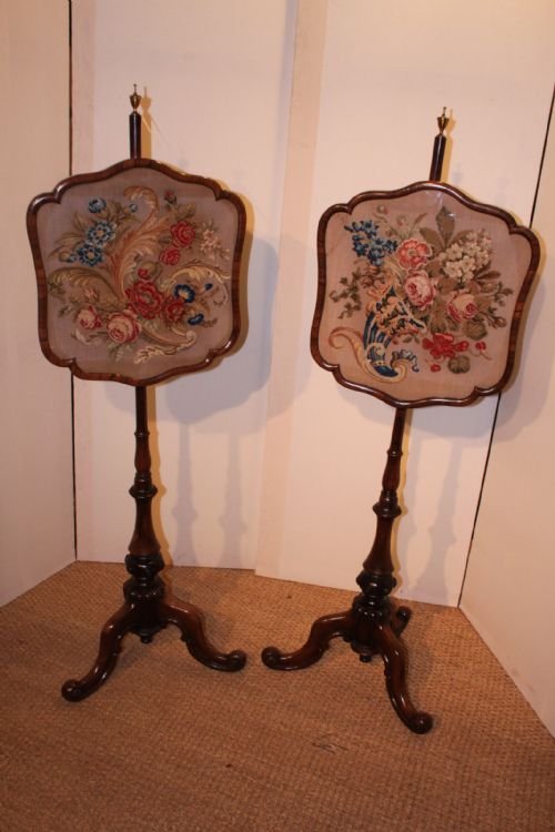 Pair of Victorian Rosewood Polescreens