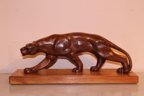 Art Deco Carved Wooden Panther