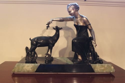 Art Deco Spelter Group on Marble Base