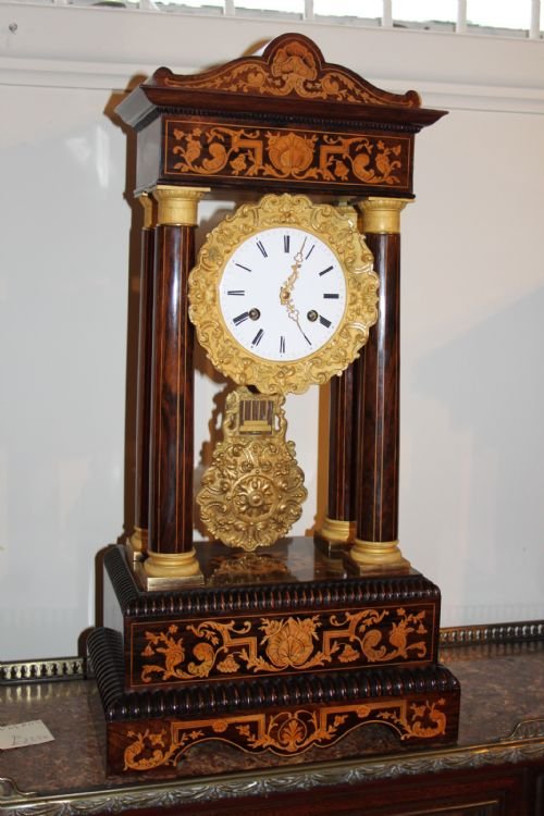 19th Century Rosewood and Inlaid Portico Clock