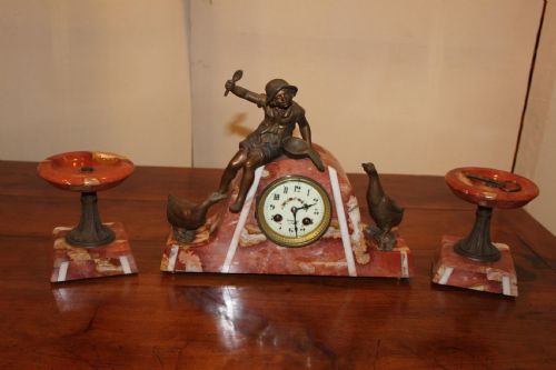 Art Deco Marble and Spelter Clock Garniture