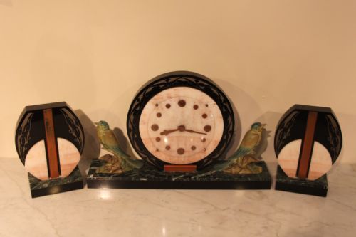 Art Deco Marble Clock Set